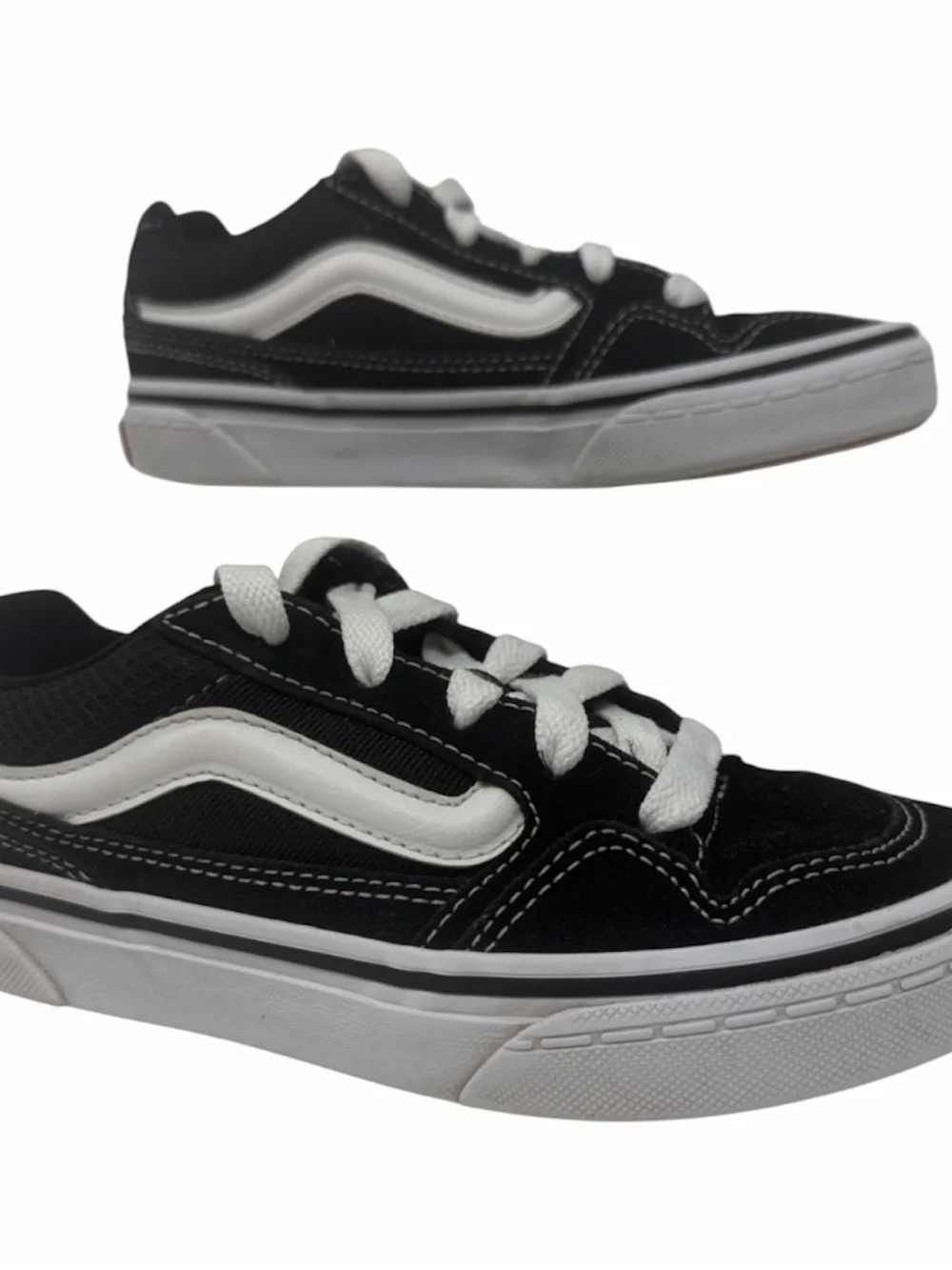 Vans Caldrone Black & White Low-Top Suede Skate Shoes Size 1.0